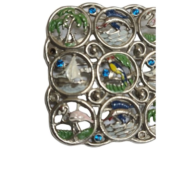 Brooch Silver Tone Sailboat Flamingo Parrot Missing Stones - Picture 2 of 12